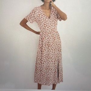 Madewell White and Rust Floral Midi Dress